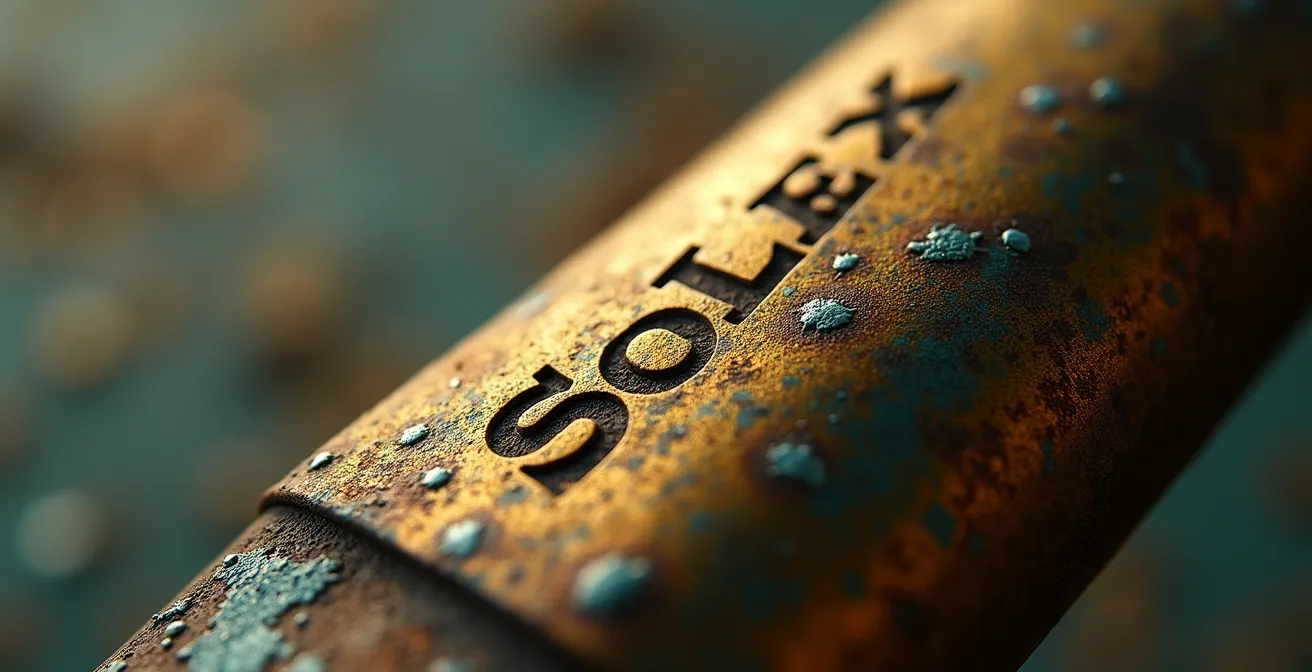 Vue macro d'une surface métallique patinée avec traces d'usure authentique d'une pièce Solex