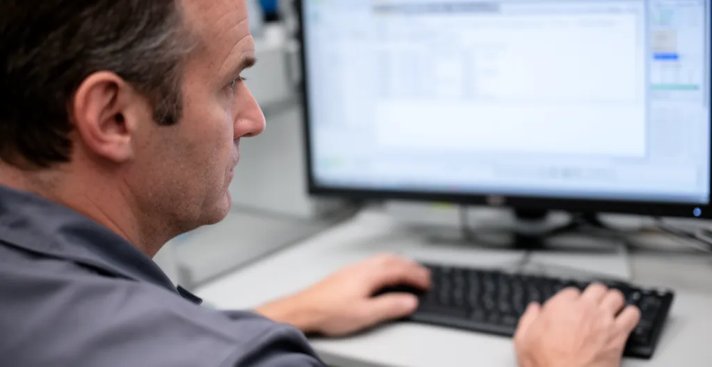 Technicien consultant écran de diagnostic McLaren dans atelier spécialisé
